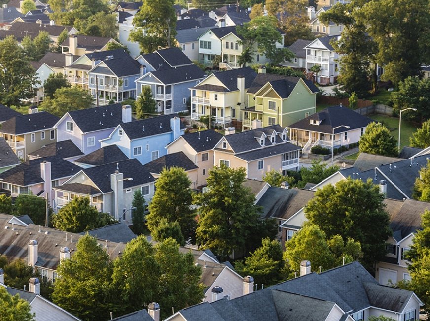 Aerial view of a quaint neighborhood